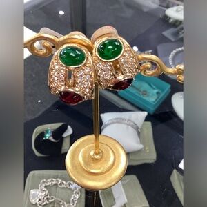 Vintage Gold Earrings w/ Cabochon Beads